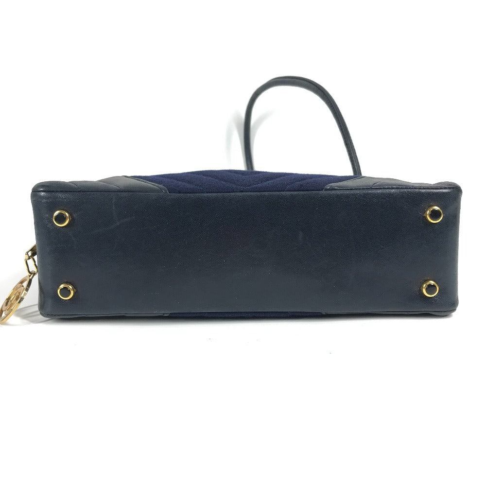 CHANEL Shoulder Bag Jersey, Leather Navy vintage quilting