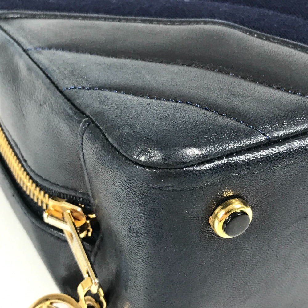 CHANEL Shoulder Bag Jersey, Leather Navy vintage quilting