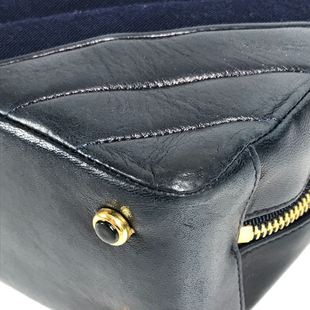 CHANEL Shoulder Bag Jersey, Leather Navy vintage quilting