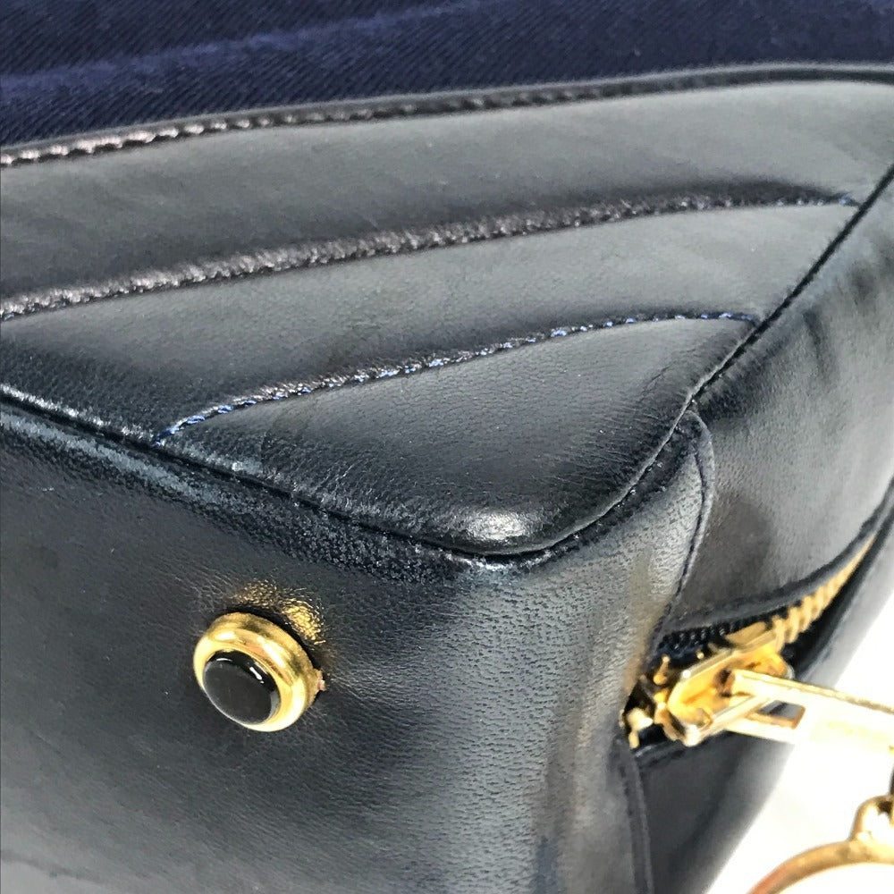 CHANEL Shoulder Bag Jersey, Leather Navy vintage quilting