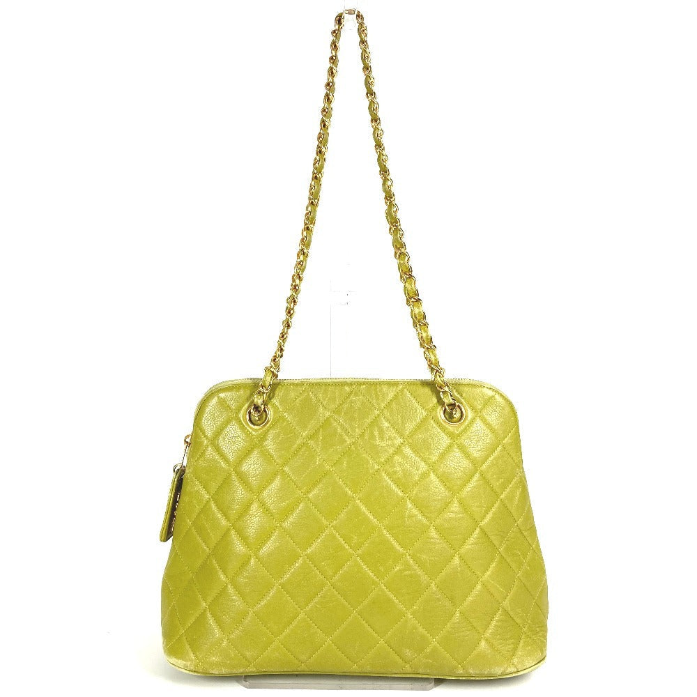 CHANEL Shoulder Bag Caviar skin Light green vintage Matelasse WChain Tote Bag