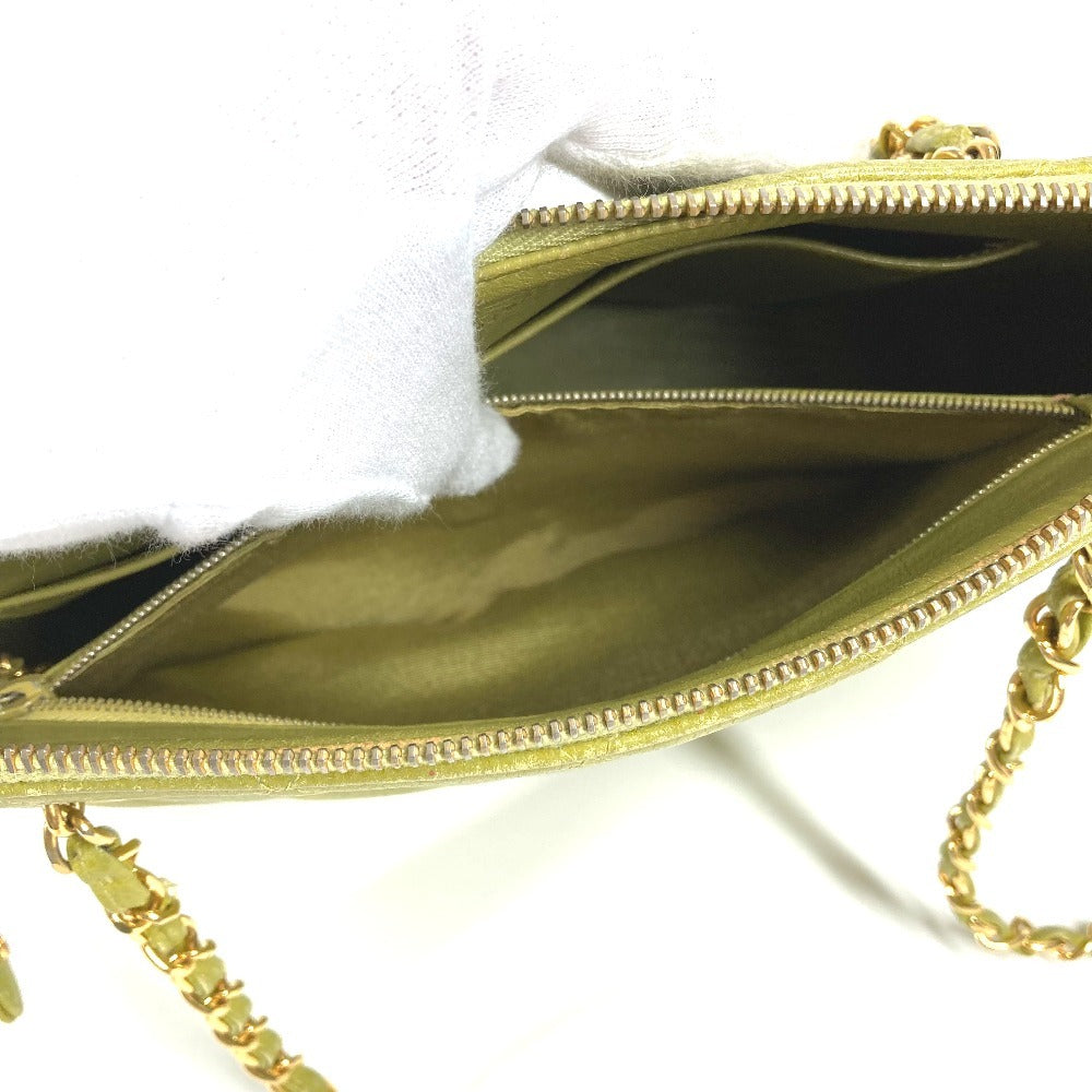 CHANEL Shoulder Bag Caviar skin Light green vintage Matelasse WChain Tote Bag
