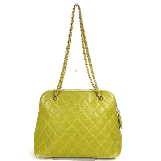 CHANEL Shoulder Bag Caviar skin Light green vintage Matelasse WChain Tote Bag