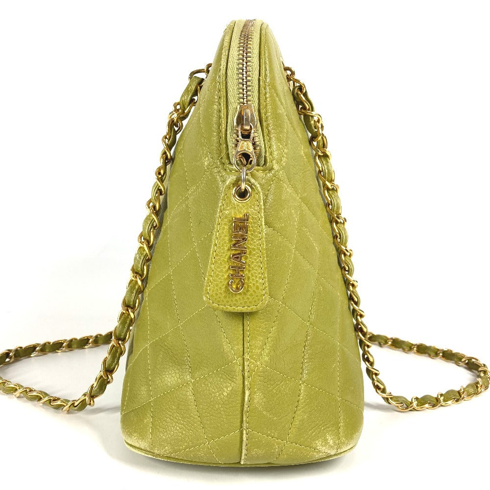 CHANEL Shoulder Bag Caviar skin Light green vintage Matelasse WChain Tote Bag