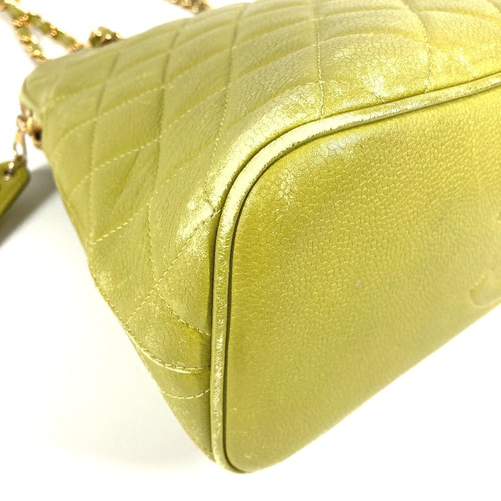 CHANEL Shoulder Bag Caviar skin Light green vintage Matelasse WChain Tote Bag