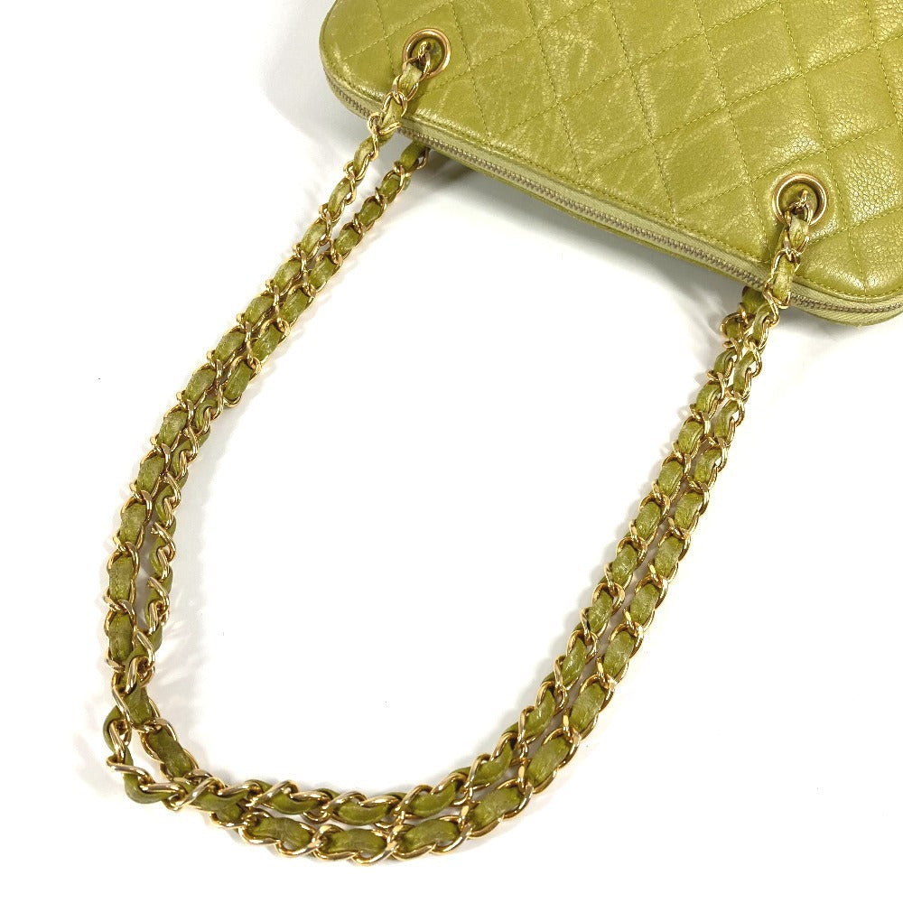 CHANEL Shoulder Bag Caviar skin Light green vintage Matelasse WChain Tote Bag