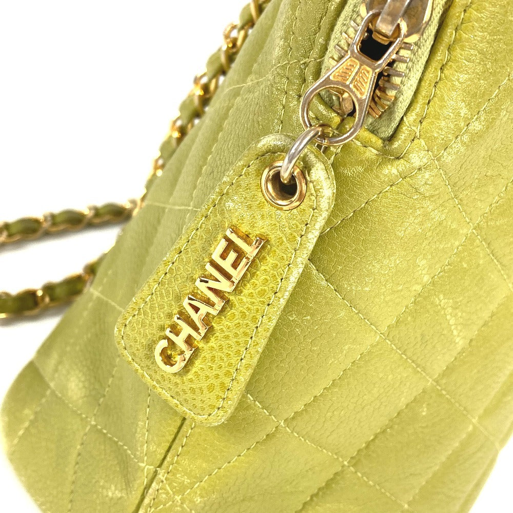 CHANEL Shoulder Bag Caviar skin Light green vintage Matelasse WChain Tote Bag