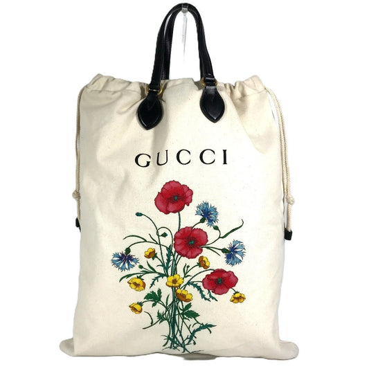 GUCCI Shoulder Bag 552403 Leather / canvas white Flower Flora Chateau Marmont Drawstring Tote Bag