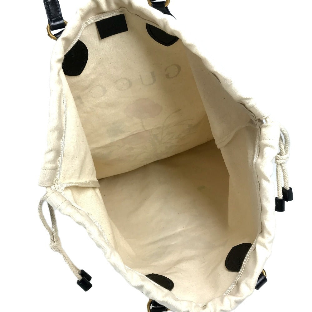 GUCCI Shoulder Bag 552403 Leather / canvas white Flower Flora Chateau Marmont Drawstring Tote Bag