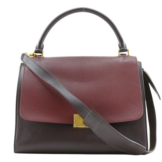 CELINE Handbag Calfskin, suede Brown / Gray 2WAYShoulder Trapeze Women Used Authentic