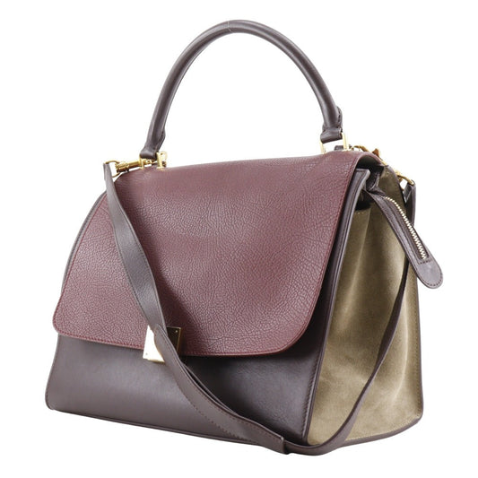 CELINE Handbag Calfskin, suede Brown / Gray 2WAYShoulder Trapeze Women Used Authentic
