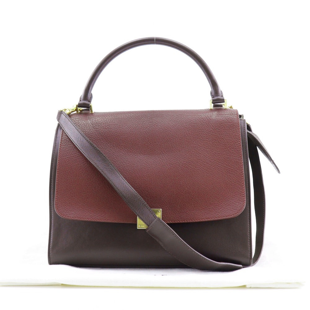 CELINE Handbag Calfskin, suede Brown / Gray 2WAYShoulder Trapeze Women Used Authentic