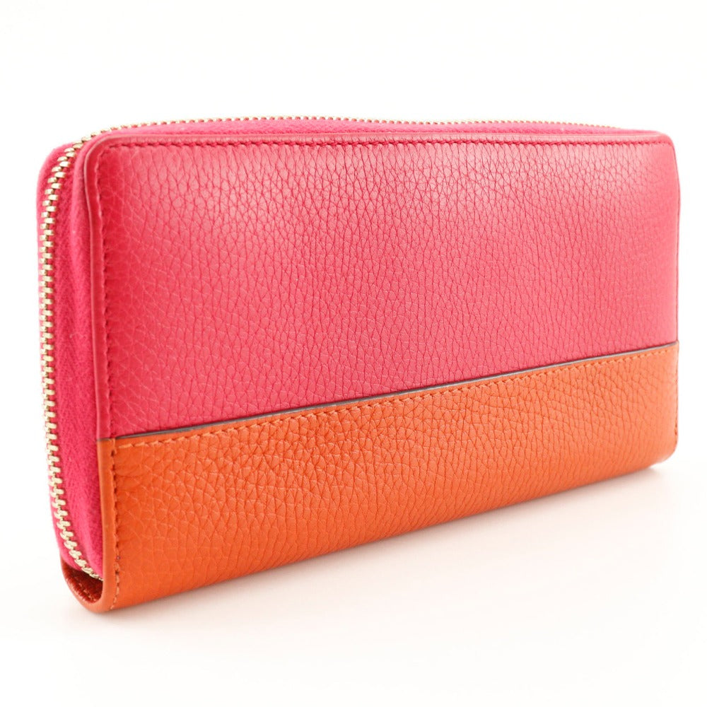GUCCI Long Wallet Purse 307984 Calfskin Pink / Orange By color Bamboo tassel Zip Around Women Used Authentic