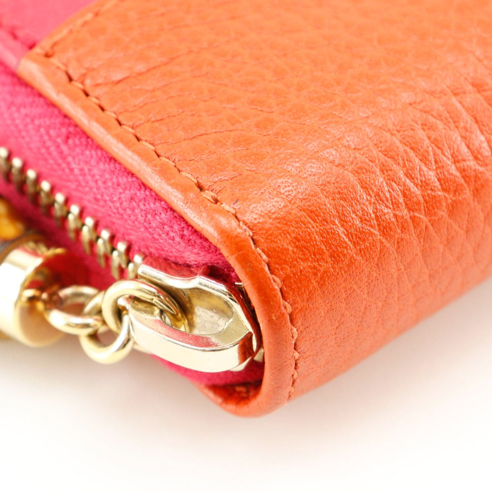 GUCCI Long Wallet Purse 307984 Calfskin Pink / Orange By color Bamboo tassel Zip Around Women Used Authentic