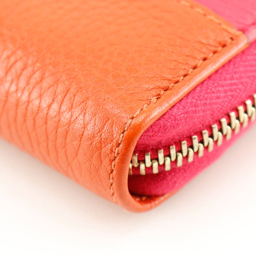 GUCCI Long Wallet Purse 307984 Calfskin Pink / Orange By color Bamboo tassel Zip Around Women Used Authentic