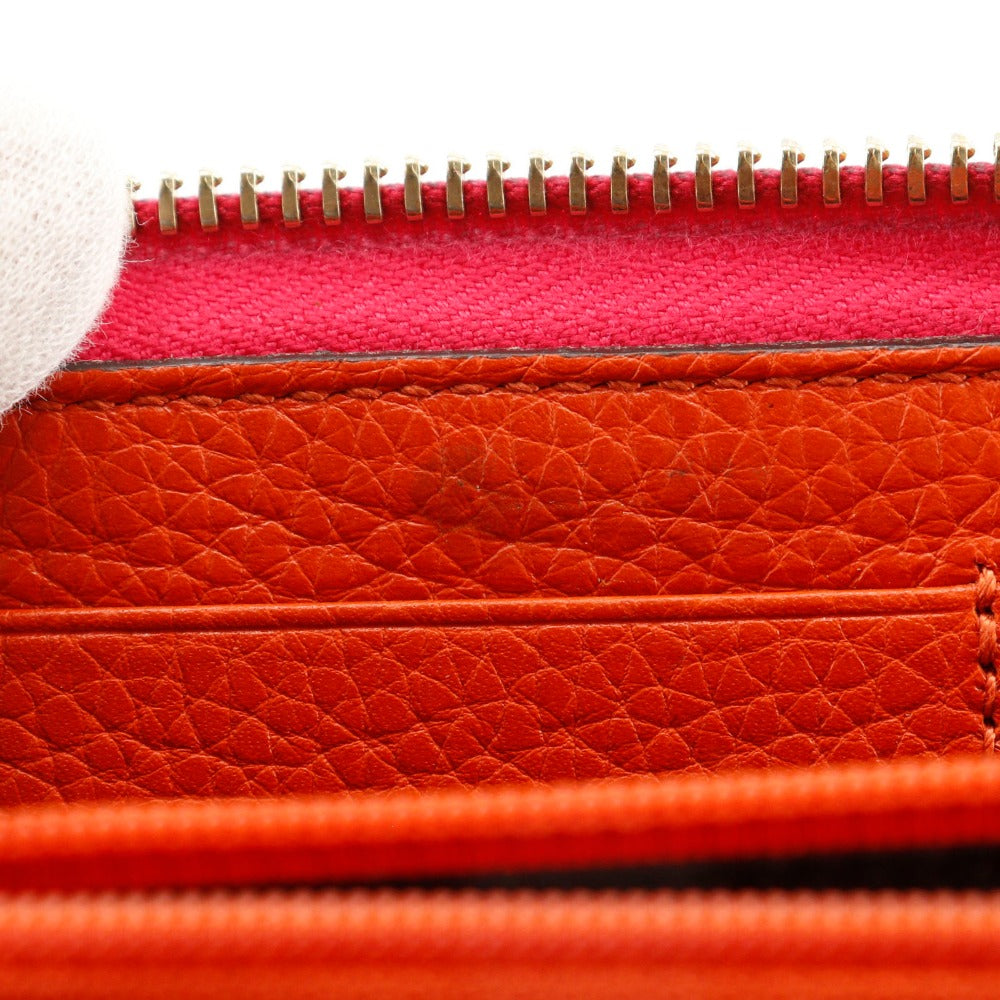 GUCCI Long Wallet Purse 307984 Calfskin Pink / Orange By color Bamboo tassel Zip Around Women Used Authentic
