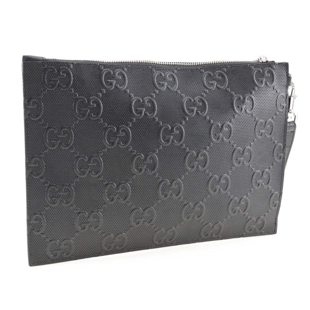 GUCCI Clutch bag 625569 leather black GG emboss mens Used Authentic