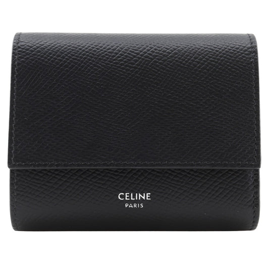 CELINE Tri-fold wallet 10B573BEL leather black Small trifold wallet unisex(Unisex) Used Authentic