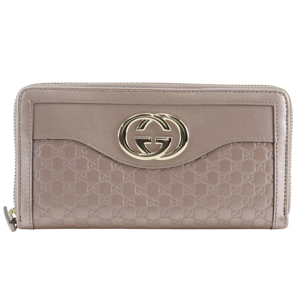 GUCCI Long Wallet Purse 308012 Sima leather pink Zip Around Interlocking G