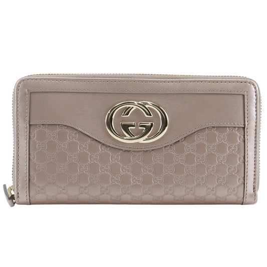 GUCCI Long Wallet Purse 308012 Sima leather pink Zip Around Interlocking G