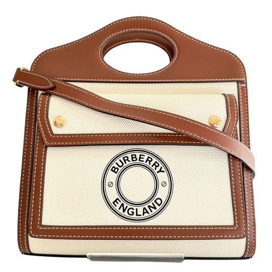 BURBERRY Handbag Canvas, Calfskin Brown white 2WAYShoulder Pocket bag Women Secondhand Authentic