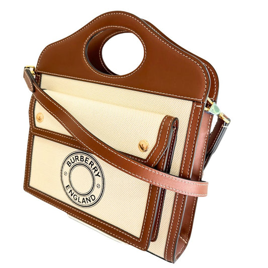 BURBERRY Handbag Canvas, Calfskin Brown white 2WAYShoulder Pocket bag Women Secondhand Authentic