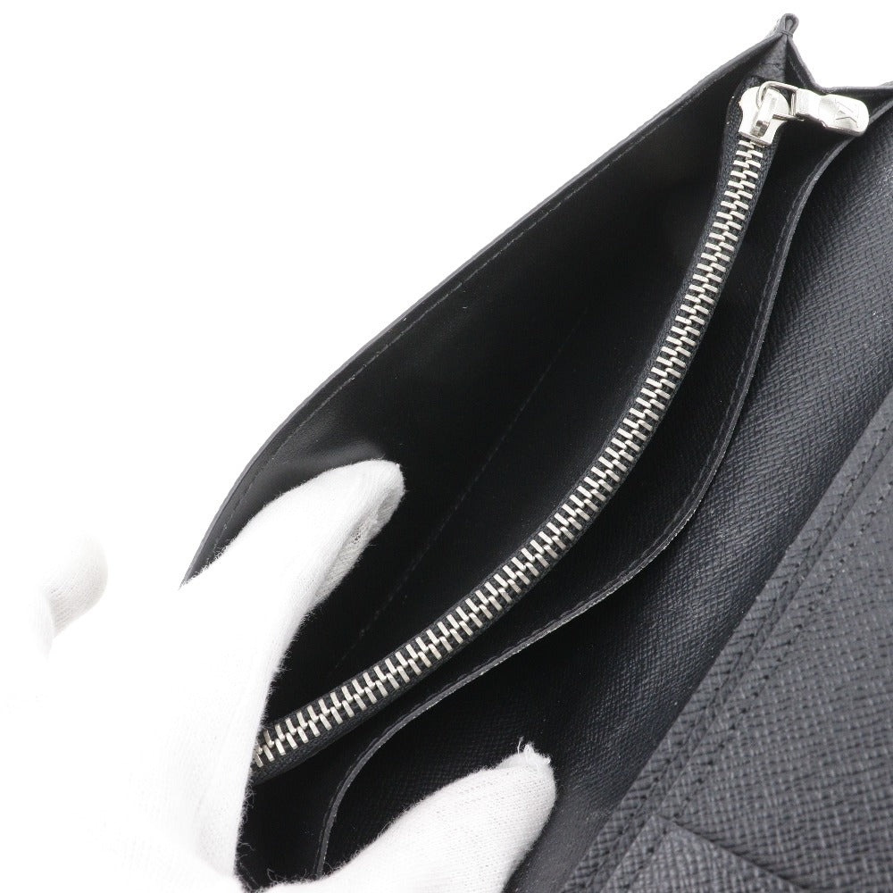 LOUIS VUITTON Long Wallet Purse M30501 Taiga black Portefeuille Braza mens Used Authentic