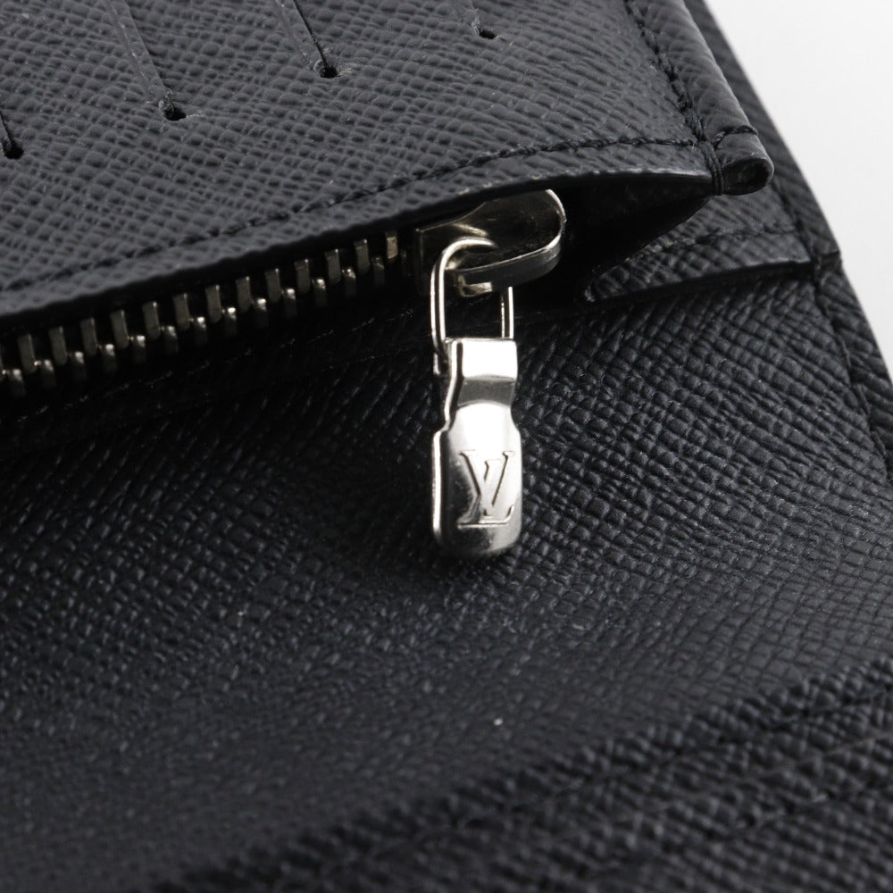 LOUIS VUITTON Long Wallet Purse M30501 Taiga black Portefeuille Braza mens Used Authentic