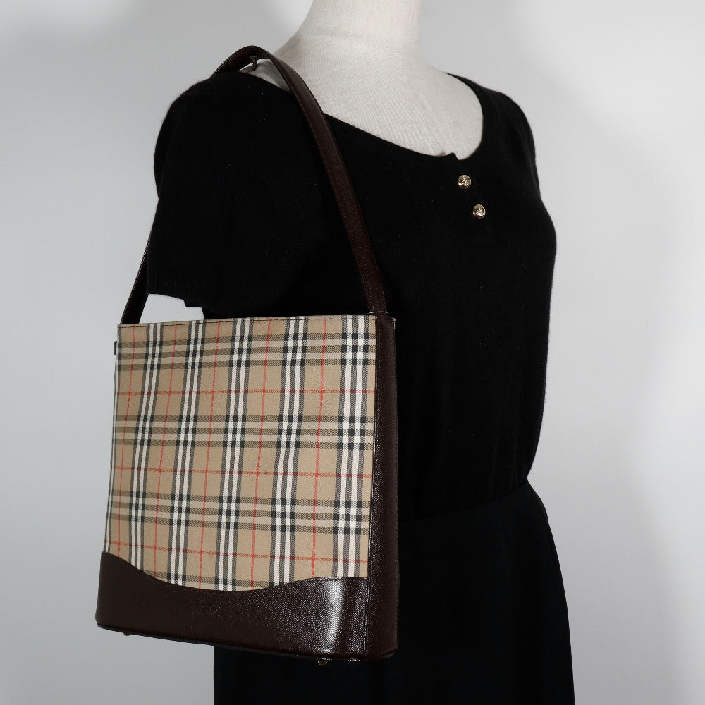 BURBERRY Shoulder Bag Canvas, Leather Brown Nova Check Women Used Authentic