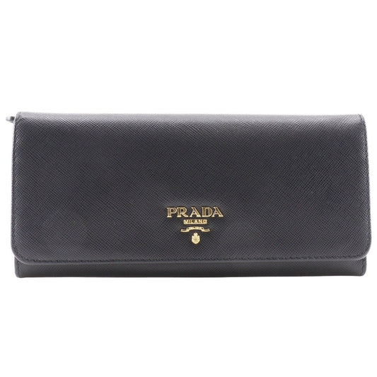 PRADA Long Wallet Purse 1M1132 Safiano black Women Used Authentic