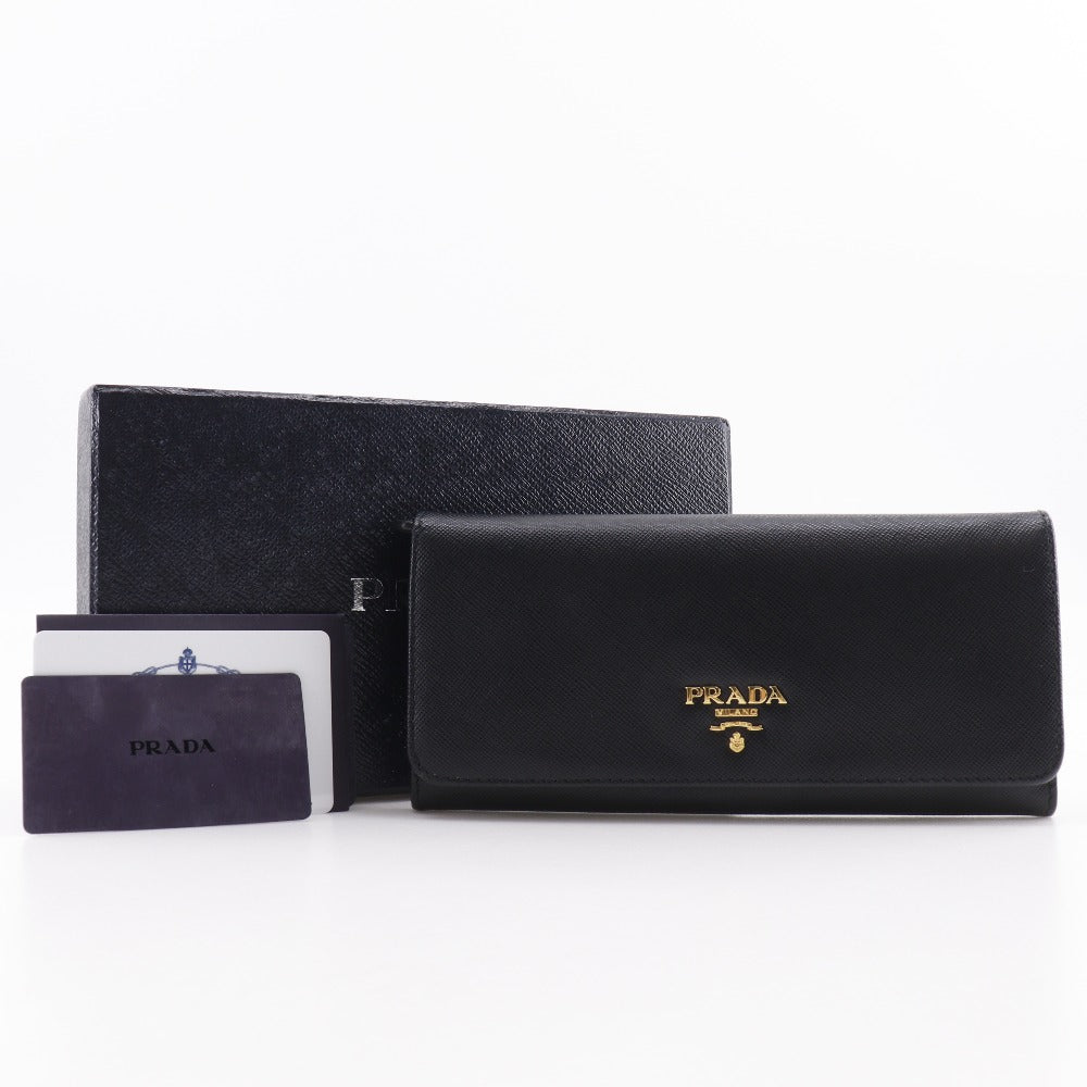 PRADA Long Wallet Purse 1M1132 Safiano black Women Used Authentic