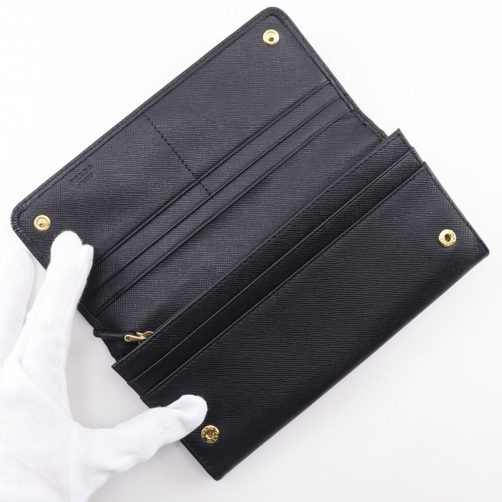PRADA Long Wallet Purse 1M1132 Safiano black Women Used Authentic