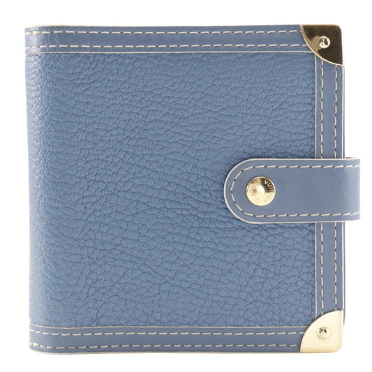 LOUIS VUITTON Bifold Wallet M91829 Goatskin blue Suhali line Compact zip Women Used Authentic