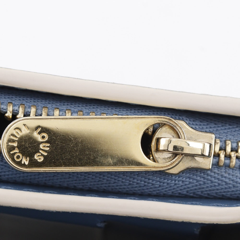 LOUIS VUITTON Bifold Wallet M91829 Goatskin blue Suhali line Compact zip Women Used Authentic
