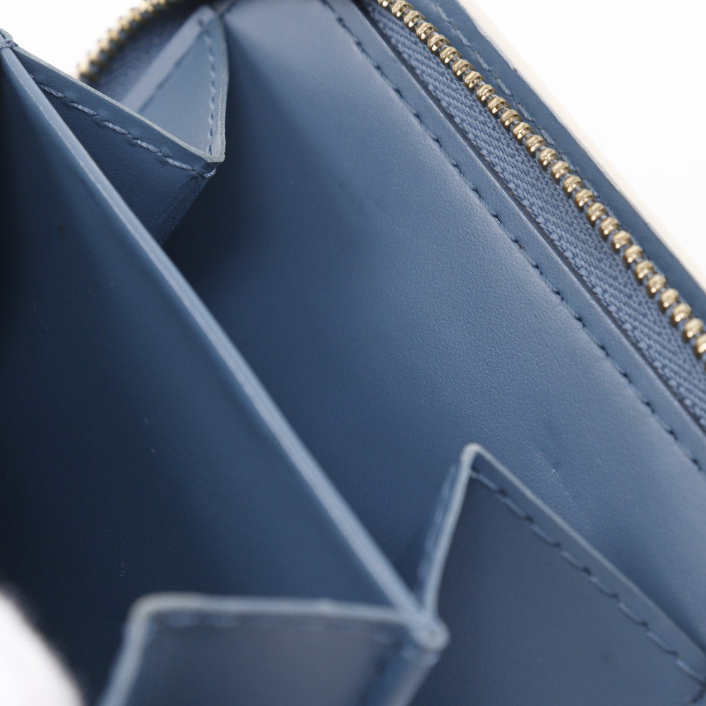 LOUIS VUITTON Bifold Wallet M91829 Goatskin blue Suhali line Compact zip Women Used Authentic