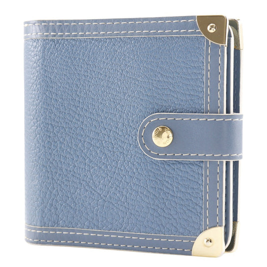 LOUIS VUITTON Bifold Wallet M91829 Goatskin blue Suhali line Compact zip Women Used Authentic