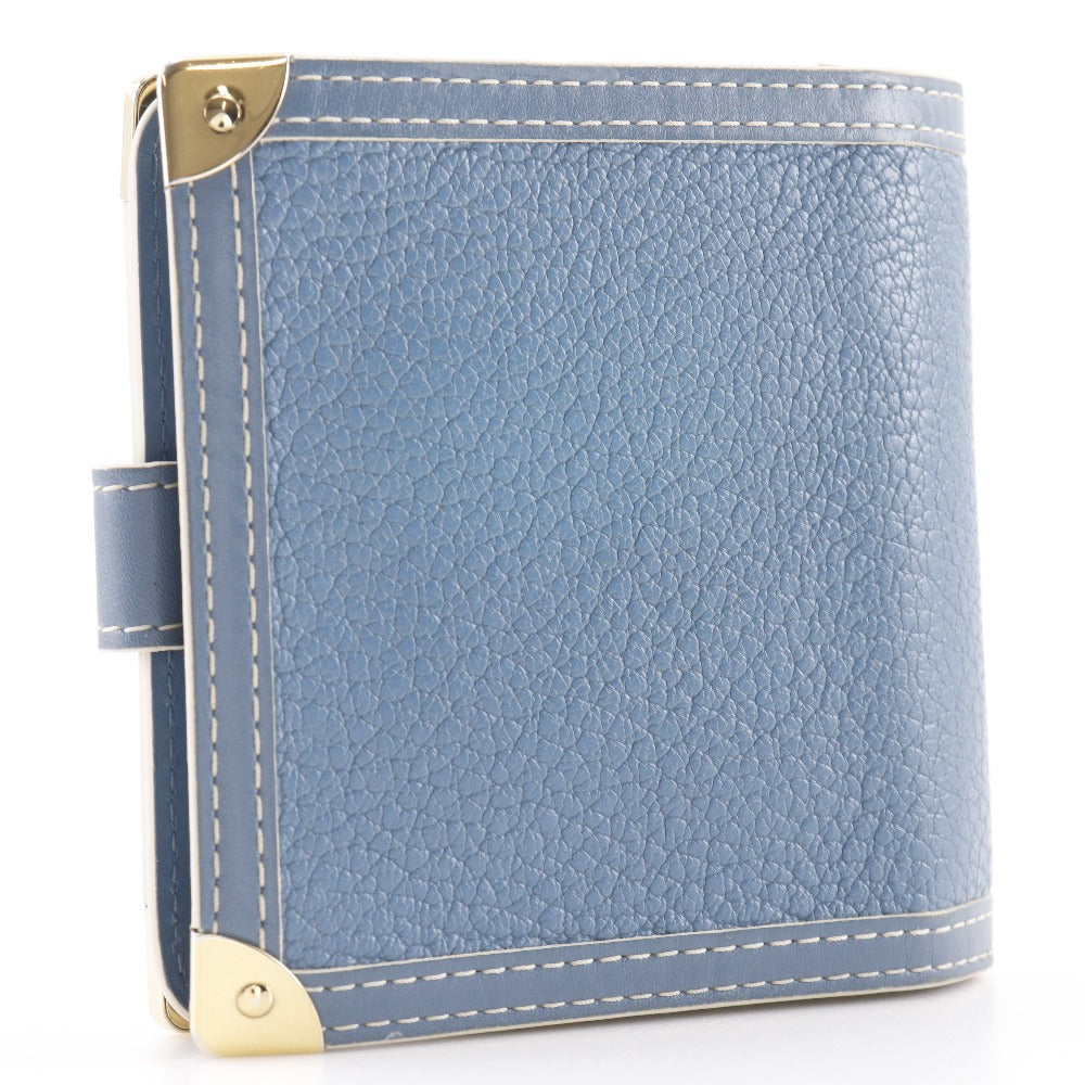 LOUIS VUITTON Bifold Wallet M91829 Goatskin blue Suhali line Compact zip Women Used Authentic