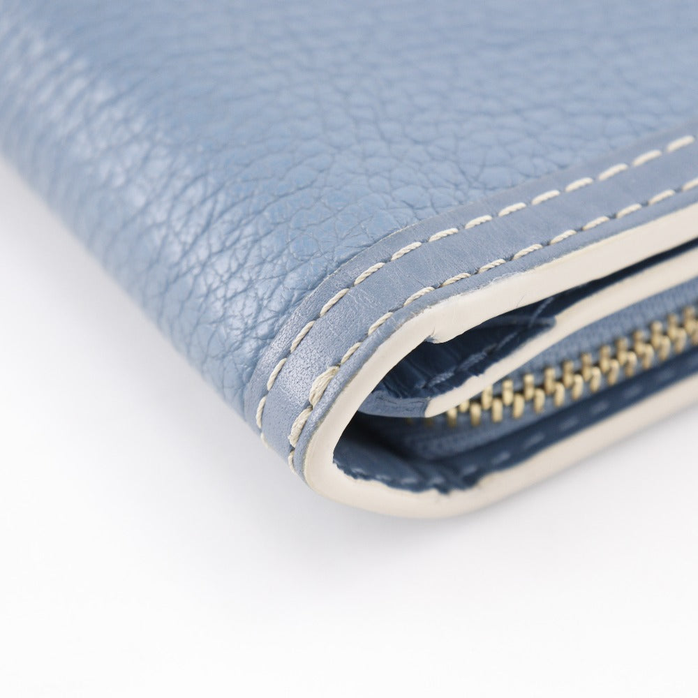 LOUIS VUITTON Bifold Wallet M91829 Goatskin blue Suhali line Compact zip Women Used Authentic