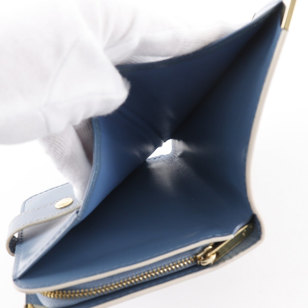 LOUIS VUITTON Bifold Wallet M91829 Goatskin blue Suhali line Compact zip Women Used Authentic