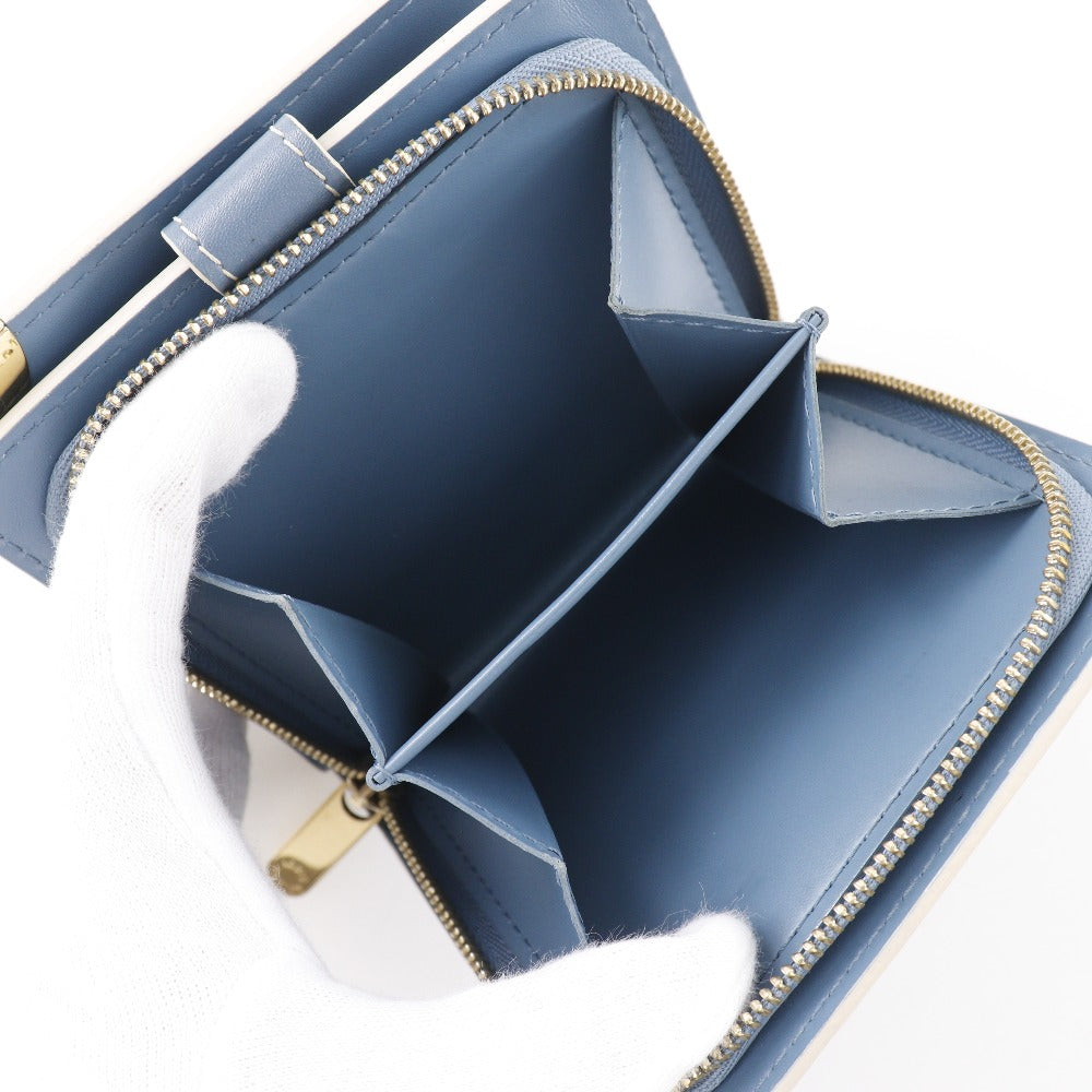 LOUIS VUITTON Bifold Wallet M91829 Goatskin blue Suhali line Compact zip Women Used Authentic