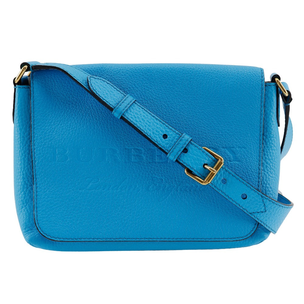 BURBERRY Shoulder Bag leather Blue Embossed logo Women Used Authentic