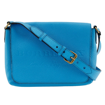 BURBERRY Shoulder Bag leather Blue Embossed logo Women Used Authentic