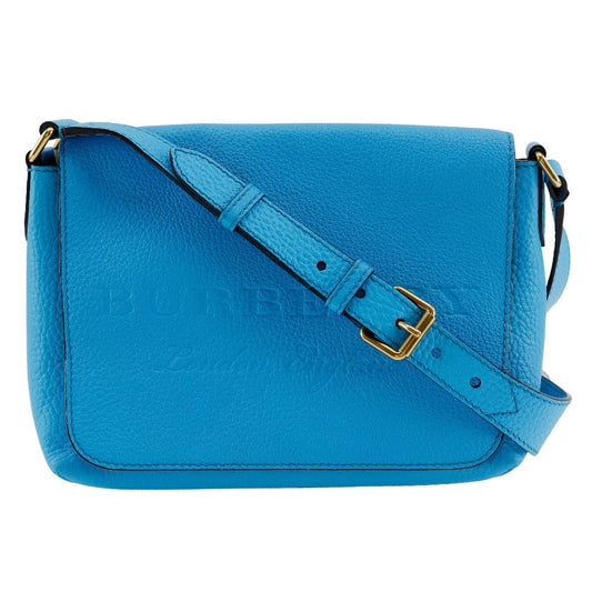 BURBERRY Shoulder Bag leather Blue Embossed logo Women Used Authentic