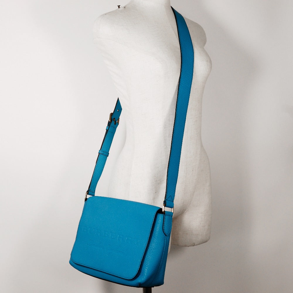 BURBERRY Shoulder Bag leather Blue Embossed logo Women Used Authentic