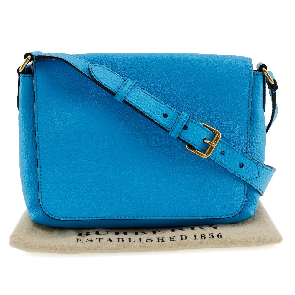 BURBERRY Shoulder Bag leather Blue Embossed logo Women Used Authentic