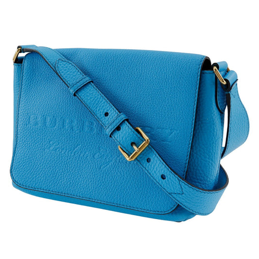 BURBERRY Shoulder Bag leather Blue Embossed logo Women Used Authentic