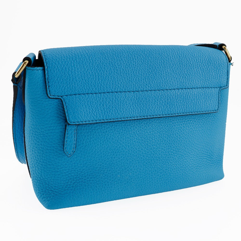 BURBERRY Shoulder Bag leather Blue Embossed logo Women Used Authentic