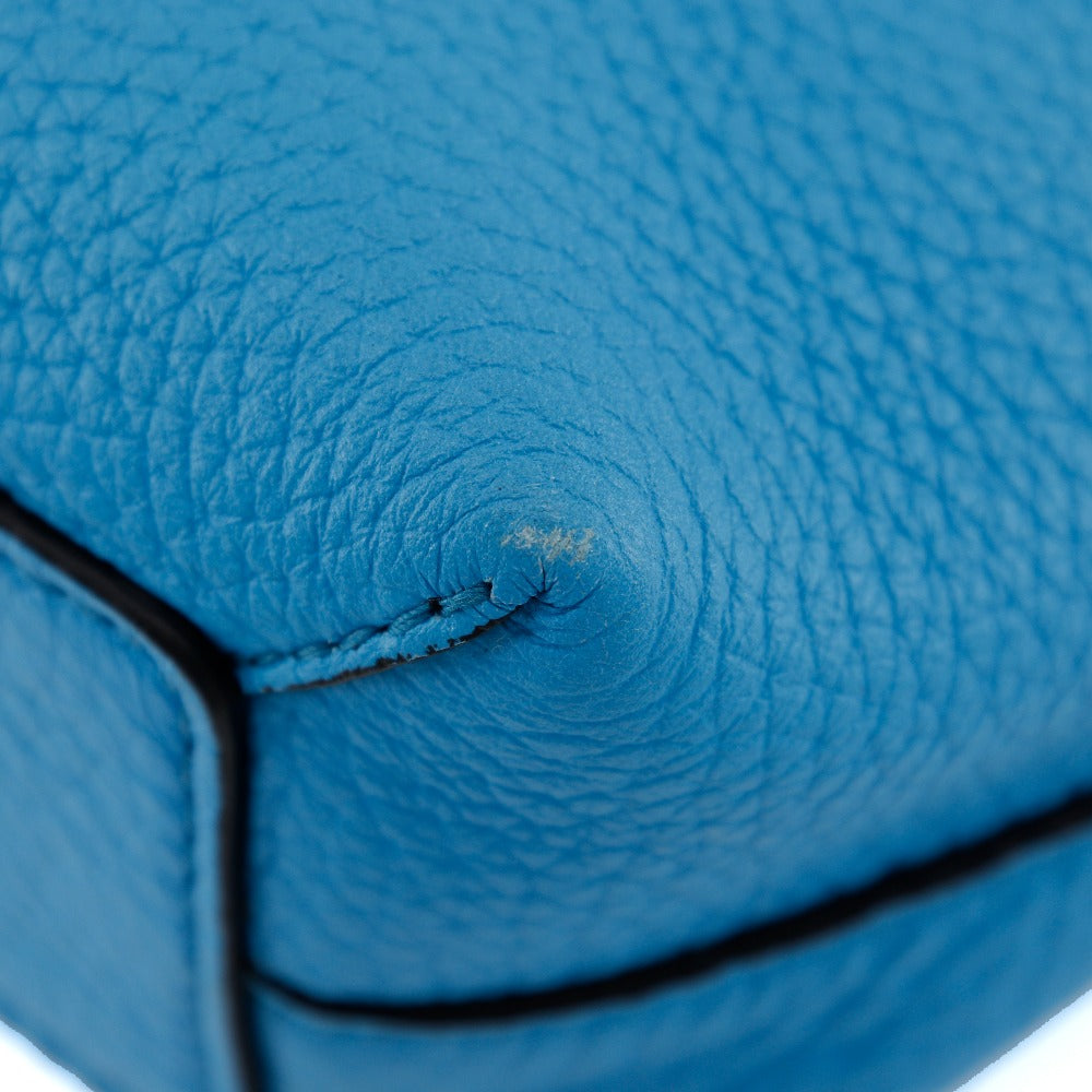 BURBERRY Shoulder Bag leather Blue Embossed logo Women Used Authentic