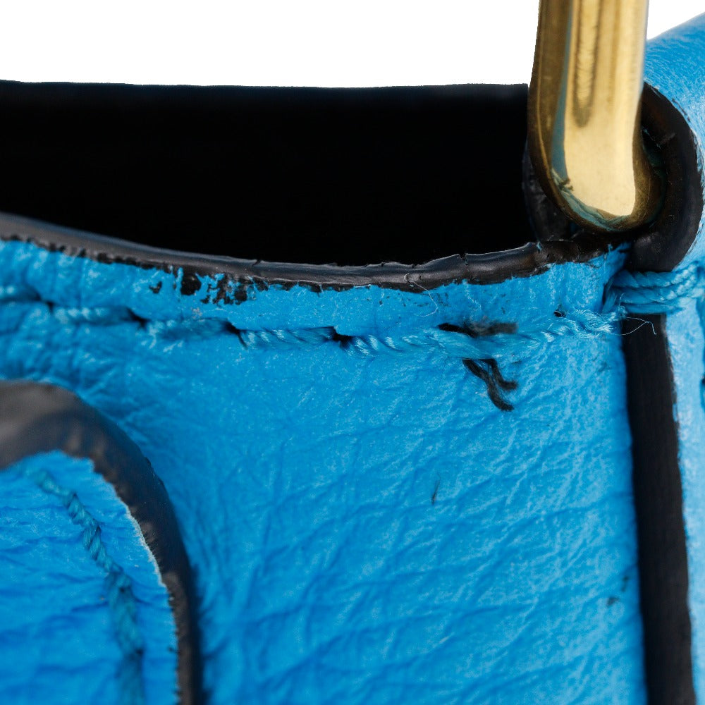 BURBERRY Shoulder Bag leather Blue Embossed logo Women Used Authentic