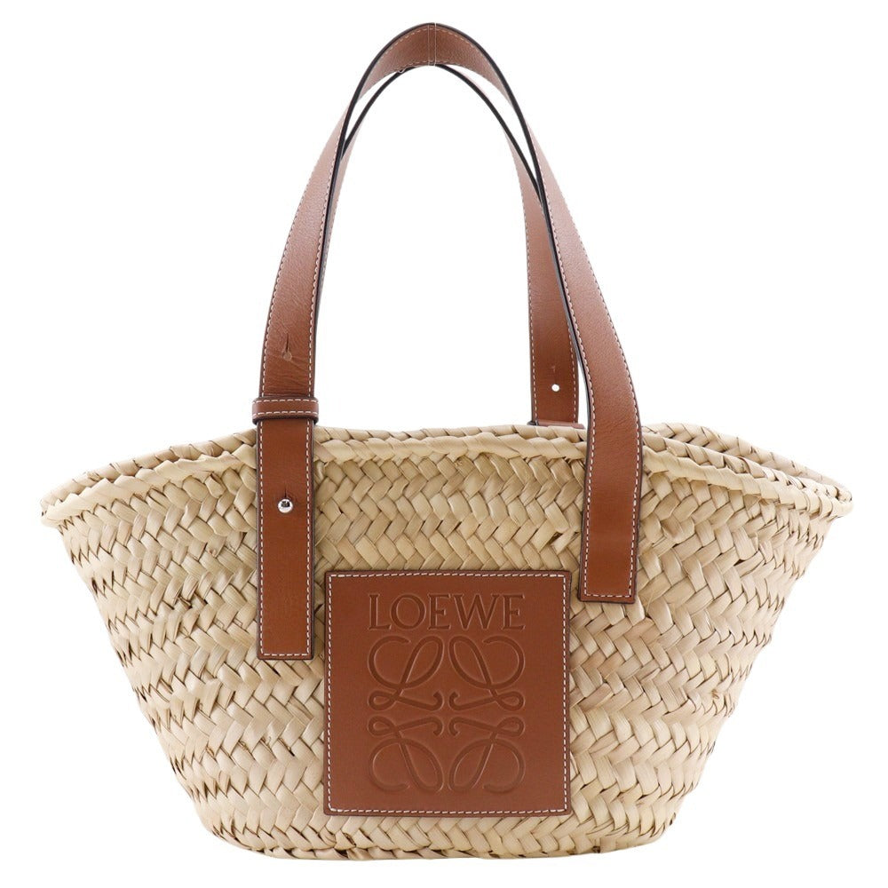 LOEWE Tote Bag Raffia, Leather Brown Basket bag Basket bag small